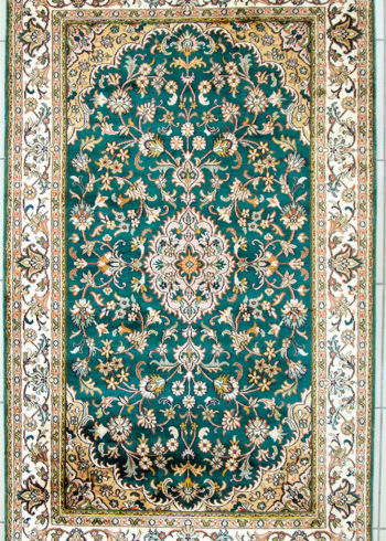 Floral design pure silk bedroom rug size 5 by 3 handmade and hand knotted