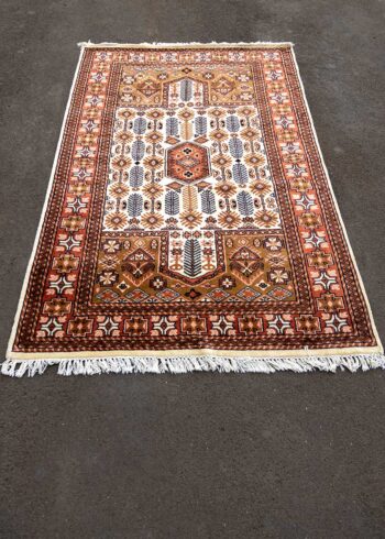 Antique white geometric design Kashmir rug