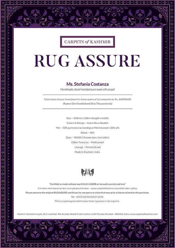 Rug Assure Certificate