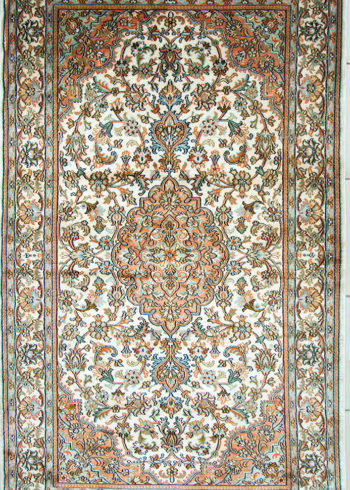 pure silk handmade floral design bedroom rug