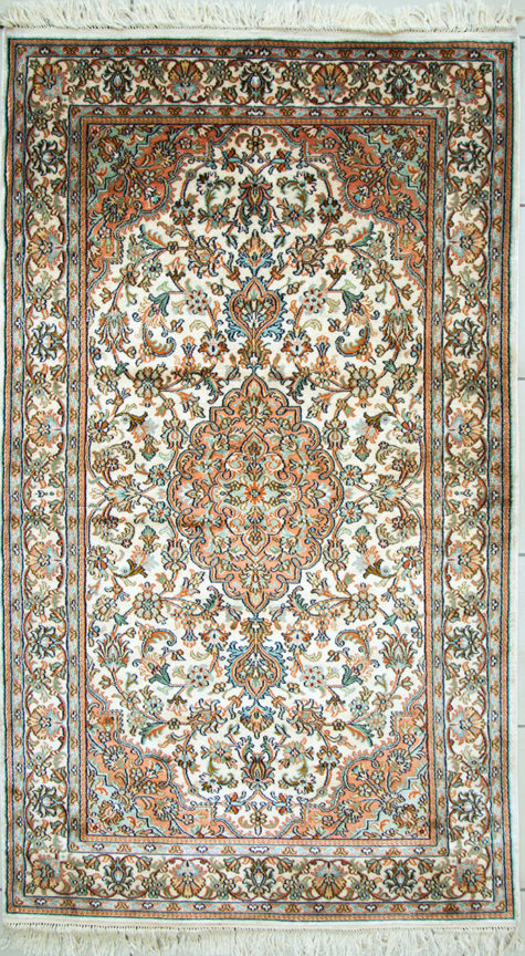pure silk handmade floral design bedroom rug