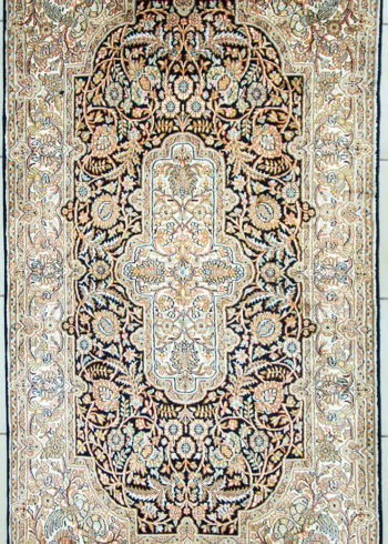 Floral design pure silk foyer rug size 5 by 3 handmade hand knotted