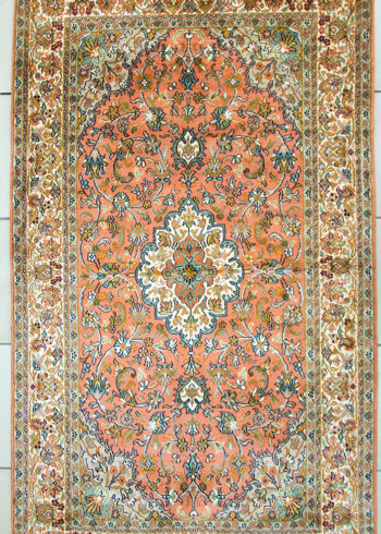Floral design pure silk foyer carpet size 5 by 3 handmade hand knotted