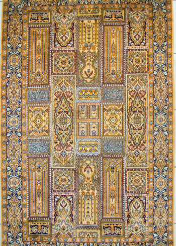 Geometric design pure silk bedroom rug handmade and hand knotted