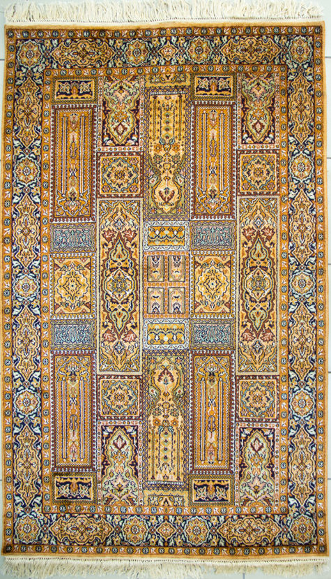 Geometric design pure silk bedroom rug handmade and hand knotted