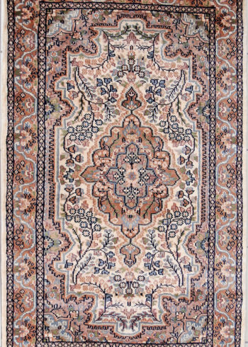 cream colored hand knotted hand made floral design scatter rug