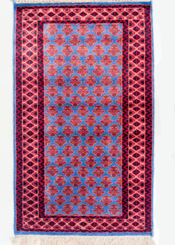 Geometric design pure wool bedside rug handmade and hand knotted
