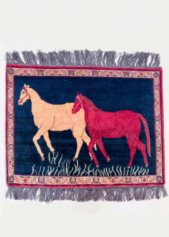 Handmade pictorial horses rug made from pure wool from Kashmir