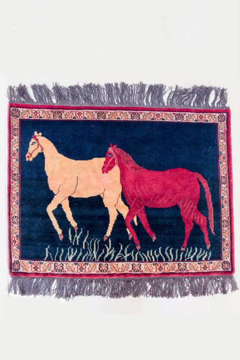 Handmade pictorial horses rug made from pure wool from Kashmir