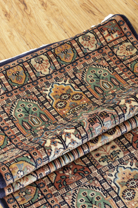 Handmade wool silk runner from Carpets of Kashmir with geometric design