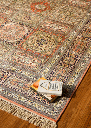 Dining room pure silk carpet with geometric persian design