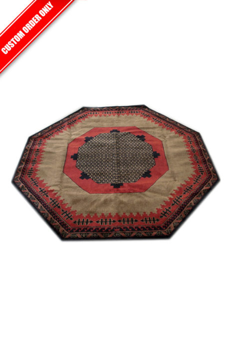 Custom made octagonal rug with Geometric design - handmade and hand knotted