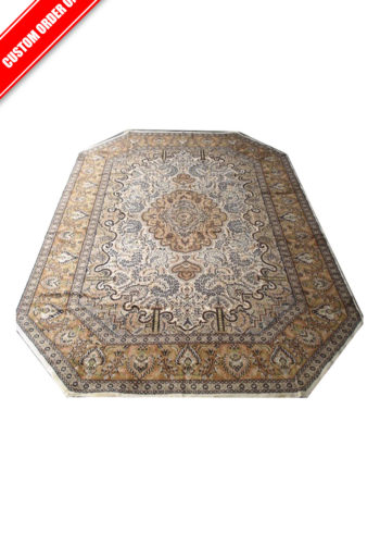 Odd shaped custom made wool silk carpet with Floral - Persian Lineage design