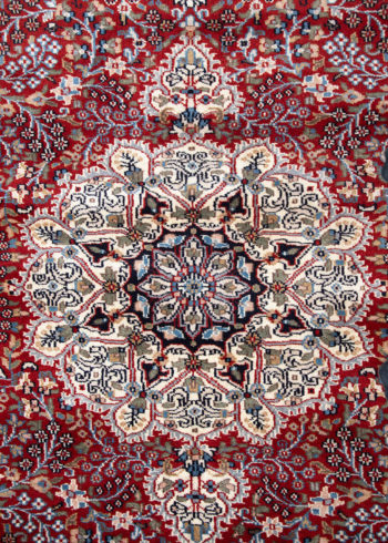 red handmade hand-knotted coffee table rug