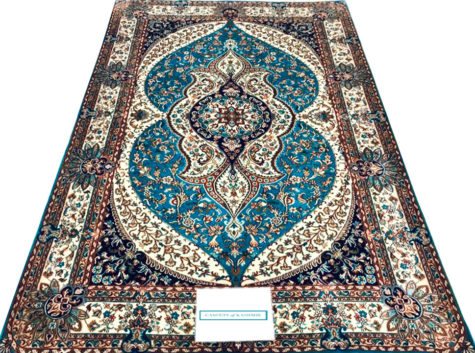 blue Persian pure silk coffee table rug