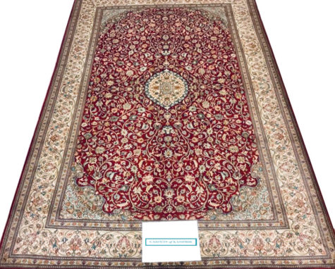 red Persian pure silk coffee table rug