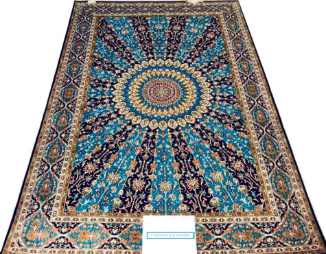 light blue handmade coffee table rug