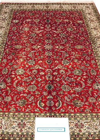 red Kashmir hand-knotted rug