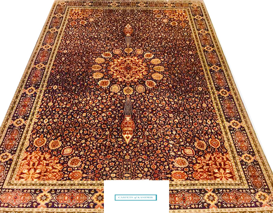 Blue 7 By 5 Hand Knotted Kashmir Carpet Free Shipping