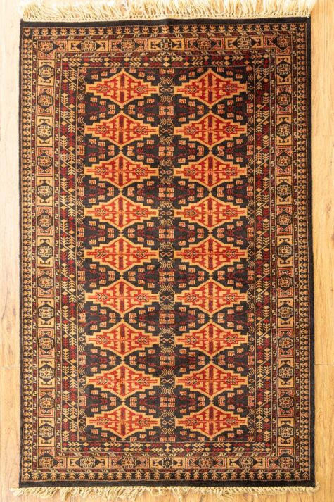 black geometric design handmade rug