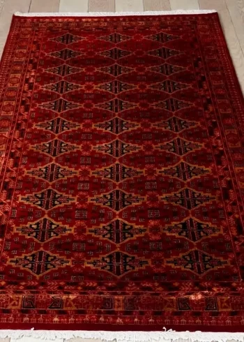 Merino wool handmade hand-knotted geometric coffee table carpet with chrome-free dyes size 7×5 ft