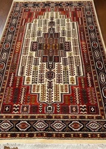 Merino wool handmade hand-knotted designer geometric coffee table carpet size 8×5 ft
