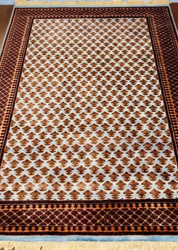 Pure Merino wool handmade hand-knotted geometric coffee table rug size 7×5 ft