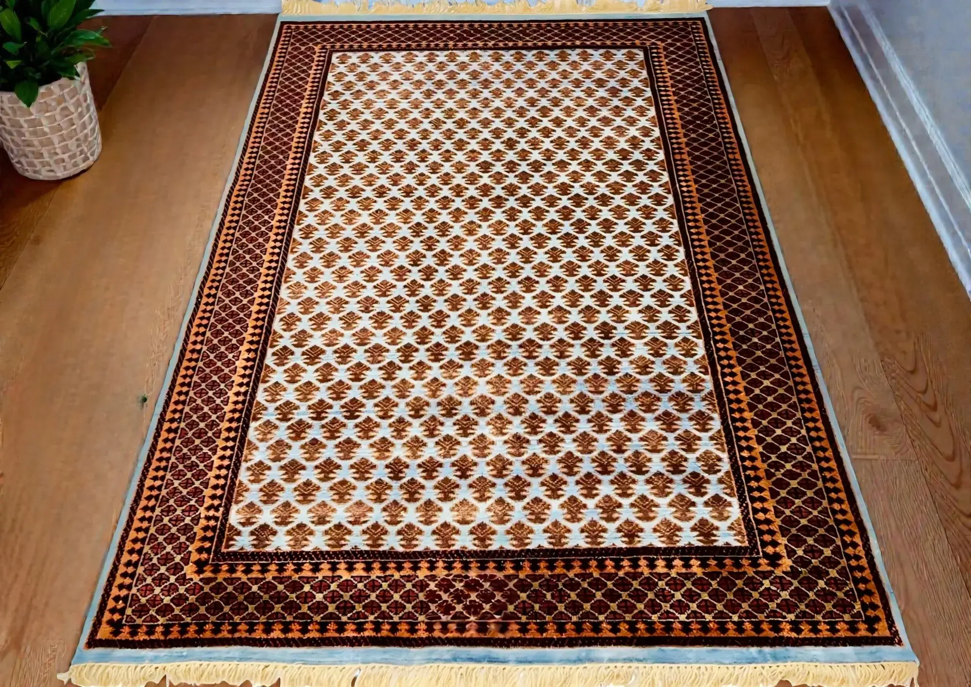 Pure Merino wool handmade hand-knotted geometric coffee table rug size 7×5 ft