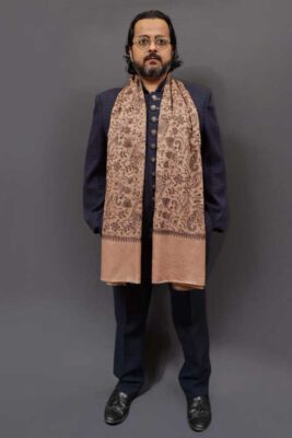Beige Kashmiri Pashmina shawl for men - Classic front drape Beige Kashmiri Pashmina shawl for men - Classic front drape