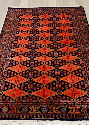 Merino wool handmade hand-knotted geometric coffee table rug for living room size 7×5 ft
