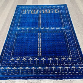 Merino wool handmade hand-knotted premium geometric blue coffee table carpet size 7×5 ft
