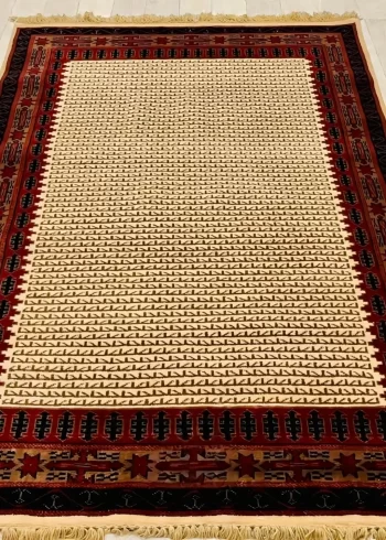 Merino wool handmade hand-knotted geometric statement coffee table carpet size 7×5 ft