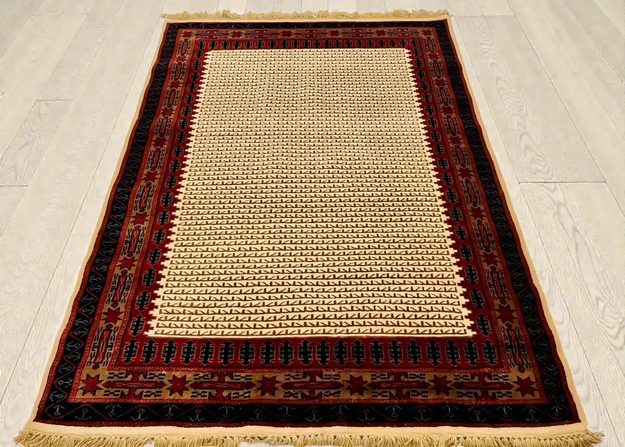 Merino wool handmade hand-knotted geometric statement coffee table carpet size 7×5 ft