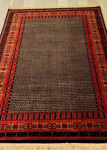 Pure Merino wool hand-knotted geometric pattern coffee table rug size 7×5 ft