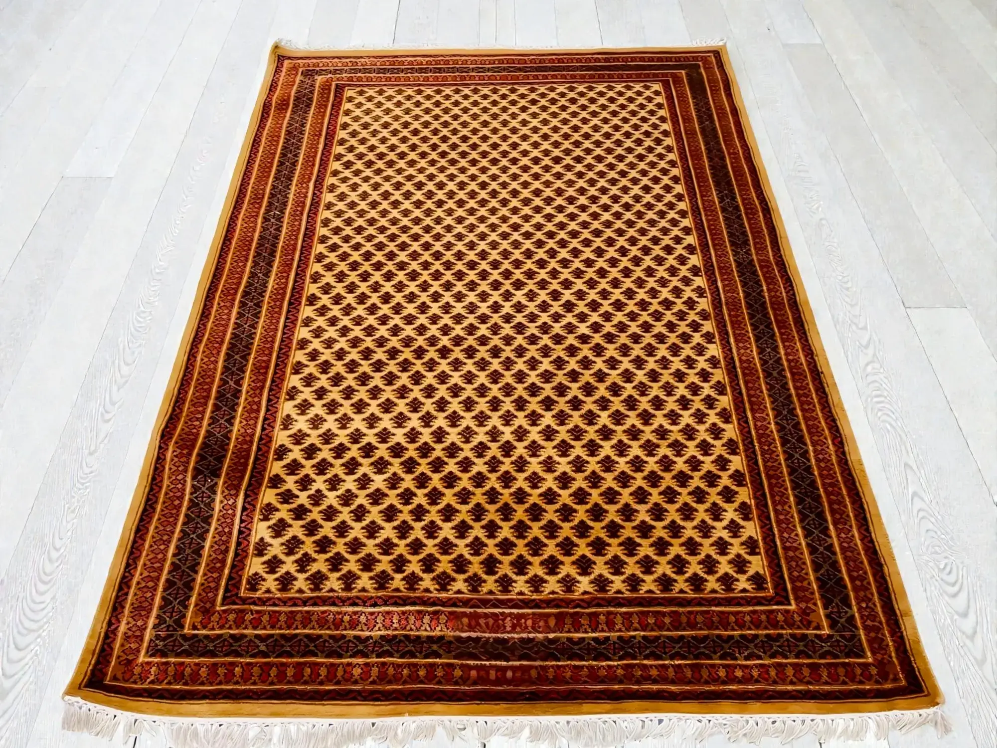 Pure Merino wool hand-knotted abstract geometric coffee table rug size 7×5 ft