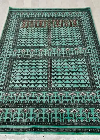 Pure Merino wool hand-knotted artisan geometric coffee table rug size 7×5 ft