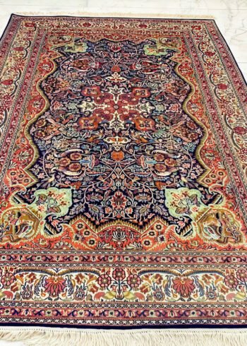 Pictorial pure silk rug for coffee table