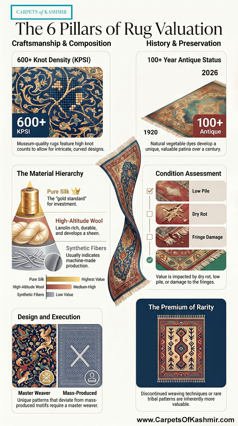 6 pillars of oriental rug valuation and appraisal factors