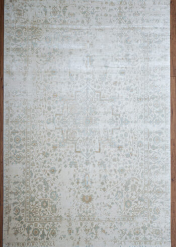 12 by 9 cream transitional wool-silk rug