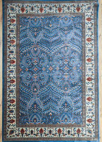 blue oriental floral persian carpet full overhead view