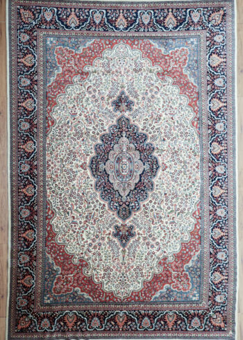 Top view of 14 by 10 wool silk carpet