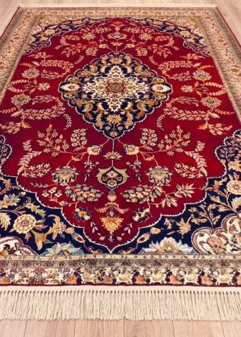Redwood Lavar Kerman Kashmiri silk rug handmade in India with floral oriental design