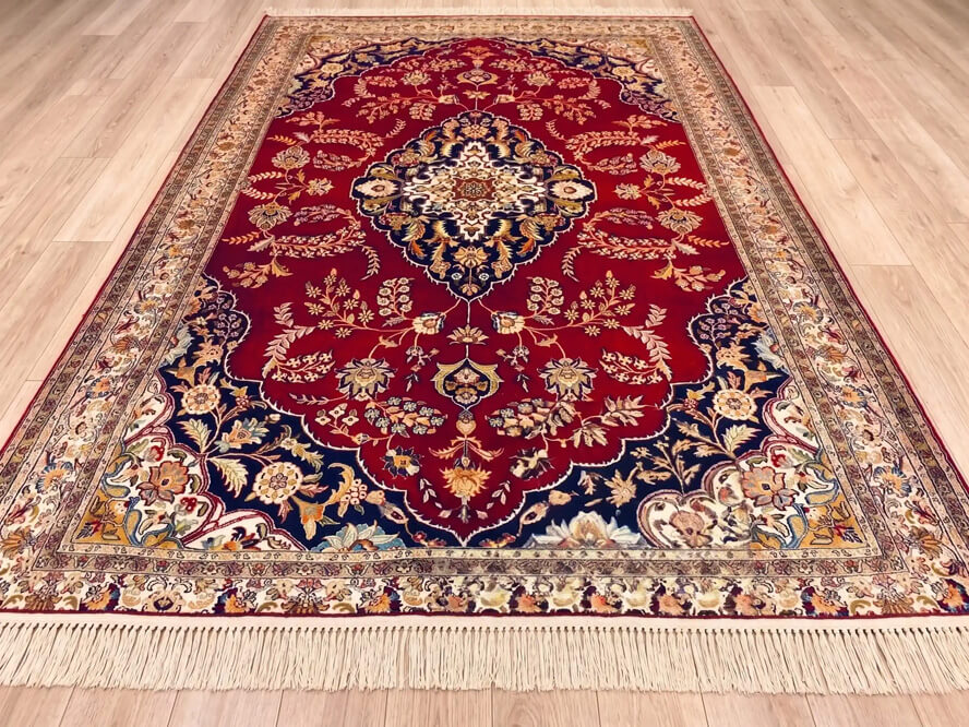 Redwood Lavar Kerman Kashmiri silk rug handmade in India with floral oriental design