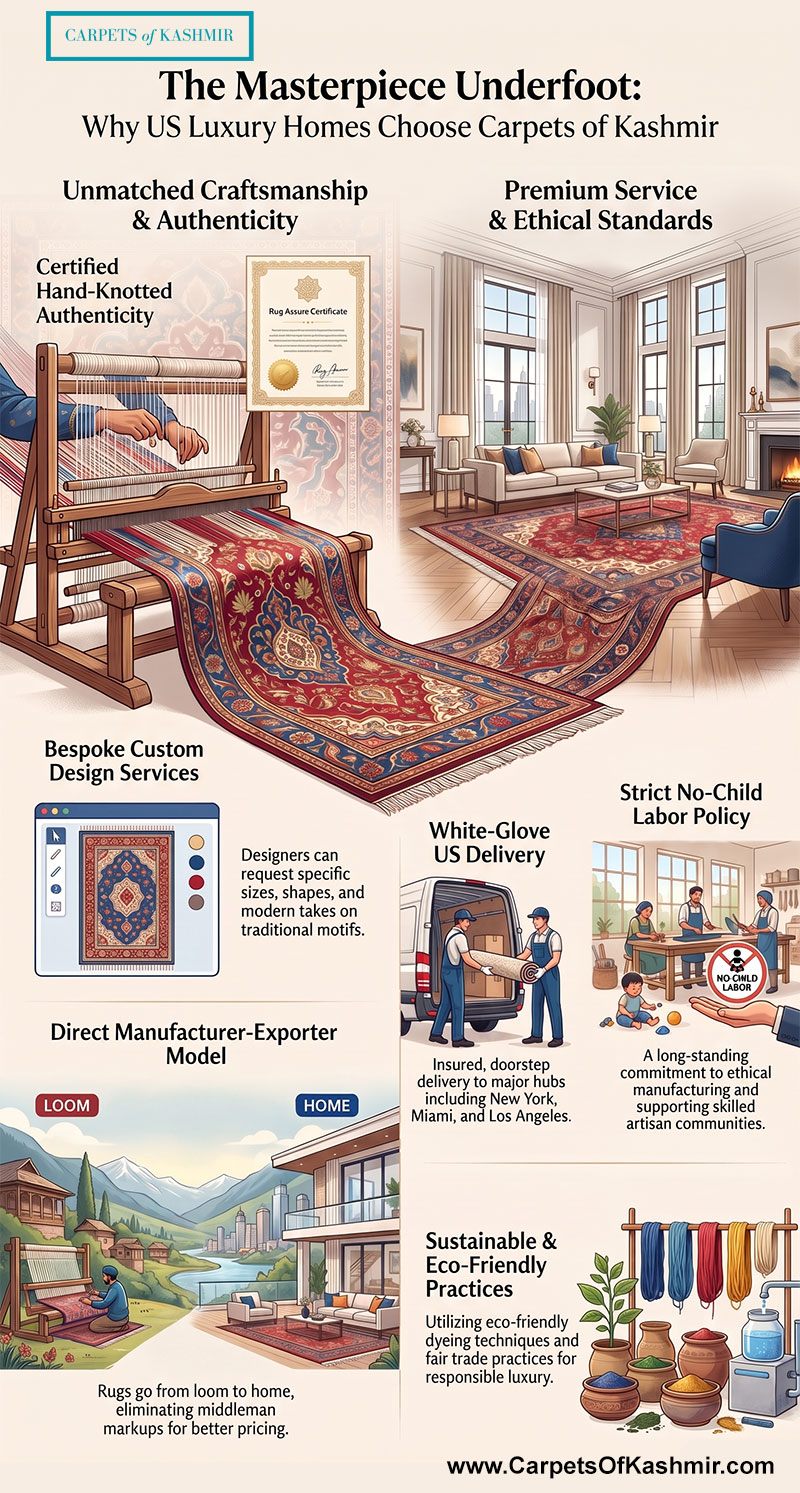 Why clients select Carpets Of Kashmir for their luxury homes, apartments, and condos in the US?