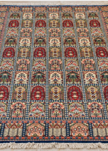 Persian Parterre Shalimar-Hamadan wool-silk rug with a light gray background, measuring 6 x 4 feet.