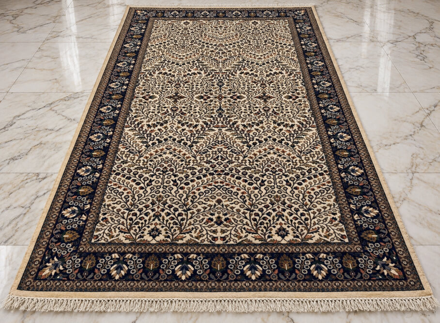 Silken Grove Shah Abbas wool-silk rug with a ivory background, measuring 6 x 4 feet.